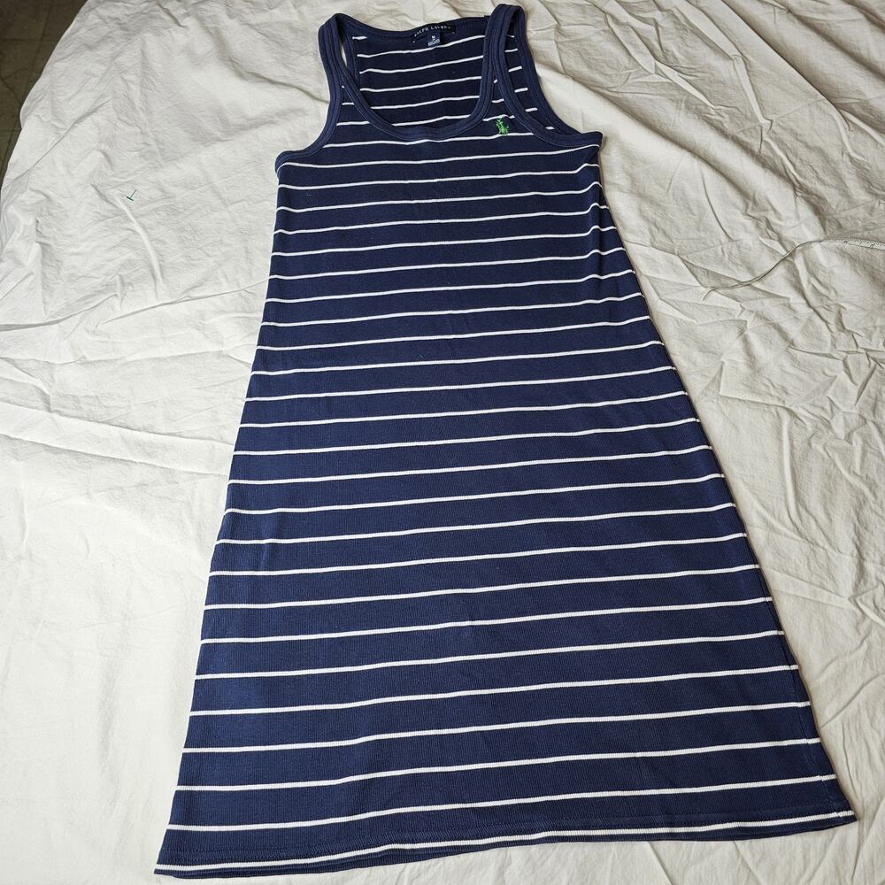 Ralph Lauren Navy and White Striped Tank Midi Dress